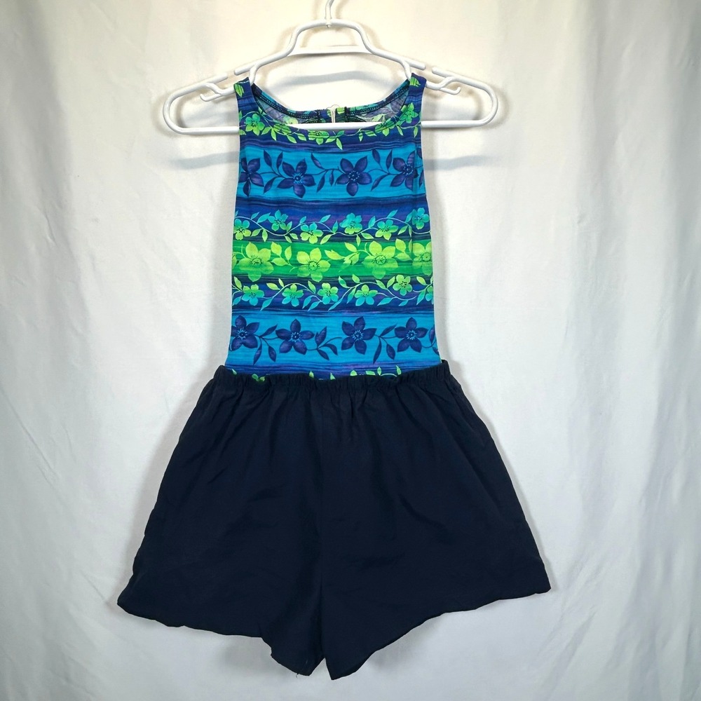 Vintage Swimsuit 90s Y2K Womens 12 Swimwear Attached‎ Shorts Floral Beach Romper